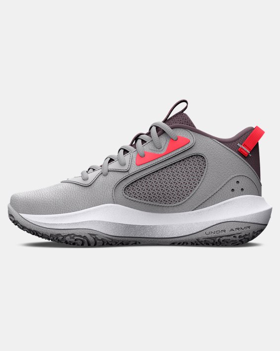 Grade School UA Lockdown 6 Basketball Shoes in Gray image number 1